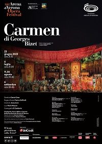 "Kainós® Magazine: Carmen di Georges Bizet al 100° Arena Opera Festival 2023 - locandina alla recensione alla prima"