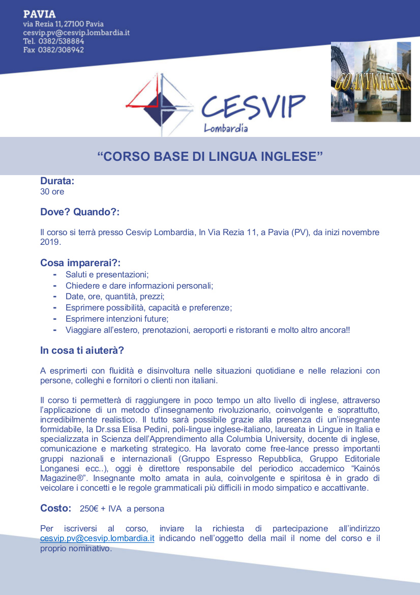 "Kainós Magazine® COrso di formazione in inglese PAVIA!