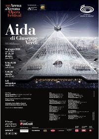 "Kainós® Magazine: Aida di Giuseppe Verdi al 100° Arena Opera Festival 2023 - locandina alla recensione allo spettacolo"