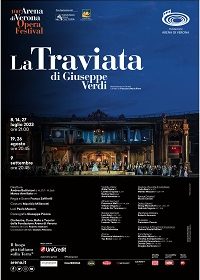 "Kainós® Magazine: La Traviata di Giuseppe Verdi al 100° Arena Opera Festival 2023 - locandina alla recensione alla prima"