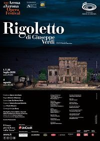 "Kainós® Magazine: Rigoletto di Giuseppe Verdi al 100° Arena Opera Festival 2023 - locandina alla recensione alla prima"